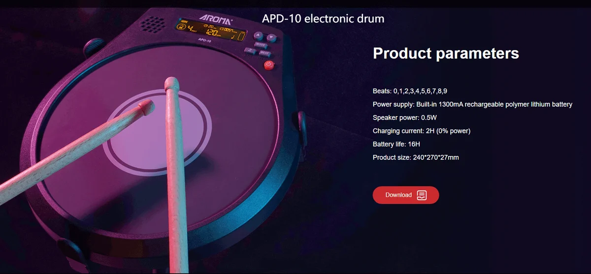 פד אימון דיגיטלי לתופים APD-10 מבית AROMA - תמונה 6