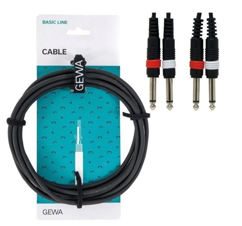כבל TWIN אורך 3 מטר 2xPL 6.3 - 2xPL 6.3 מסדרת BASIC LINE מבית GEWA (Germany)