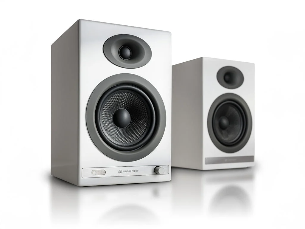 רמקולים מוגברים Audioengine HD5 בגימור עץ לבן
