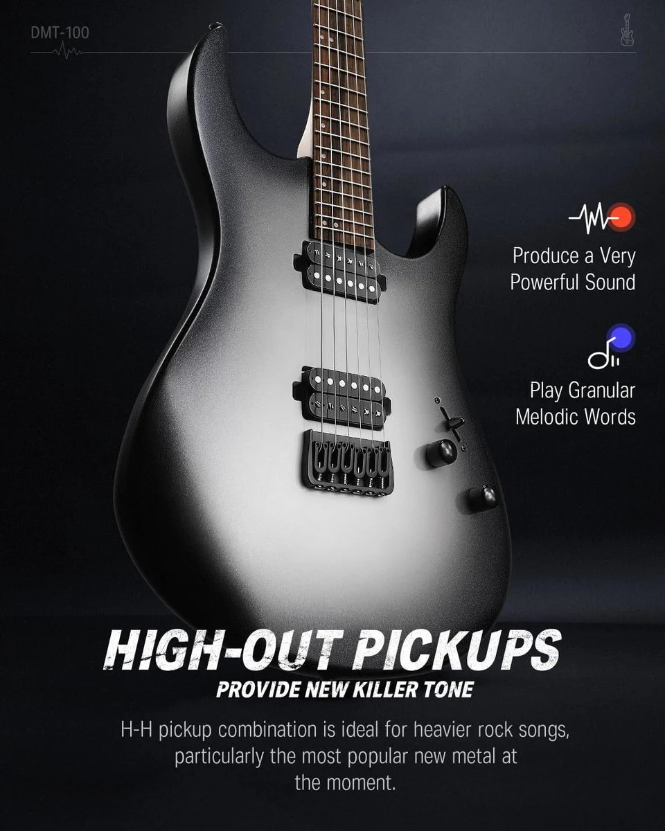 גיטרה חשמלית DMT-100 עם מוצרים נלווים Donner Solid Body Electric Guitar בצבע שחור לבן מבית DONNER - תמונה 3