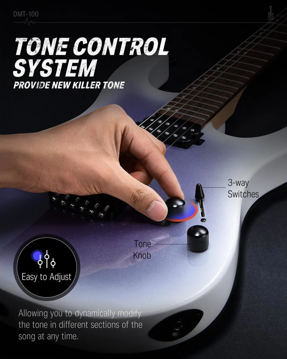 גיטרה חשמלית DMT-100 עם מוצרים נלווים Donner Solid Body Electric Guitar בצבע סגול לבן מבית DONNER - תמונה 3