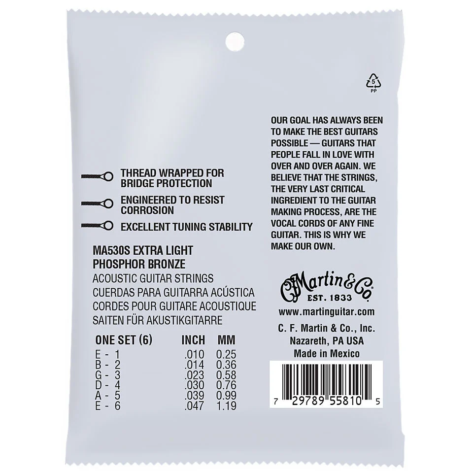סט מיתרים 010 לאקוסטית Martin MA530S Marquis Phosphor Bronze Authentic Silked - תמונה 2