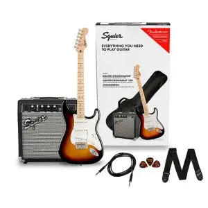 חבילת מבצע: גיטרה חשמלית + מגבר Squier Fender Stratocaster Electric Guitar Pack + Fender Frontman 10 ואביזרים נלווים