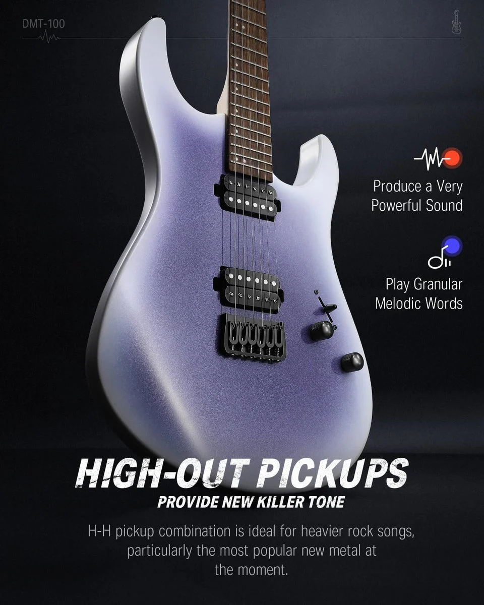 גיטרה חשמלית DMT-100 עם מוצרים נלווים Donner Solid Body Electric Guitar בצבע סגול לבן מבית DONNER - תמונה 5