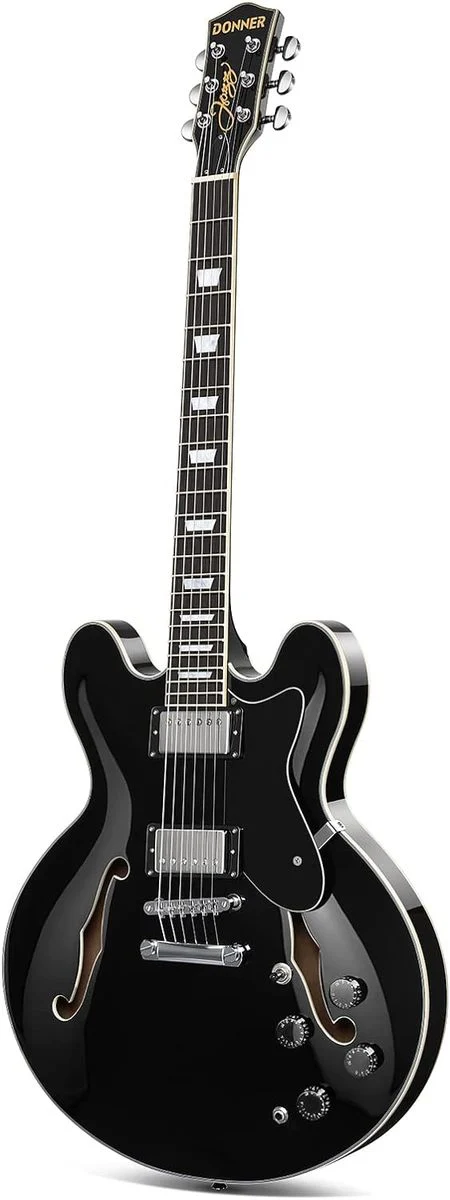 גיטרה ג'אז DJP-1000 נפח חצי חלולה Semi-Hollow Electric Guitar בצבע שחור מבית DONNER