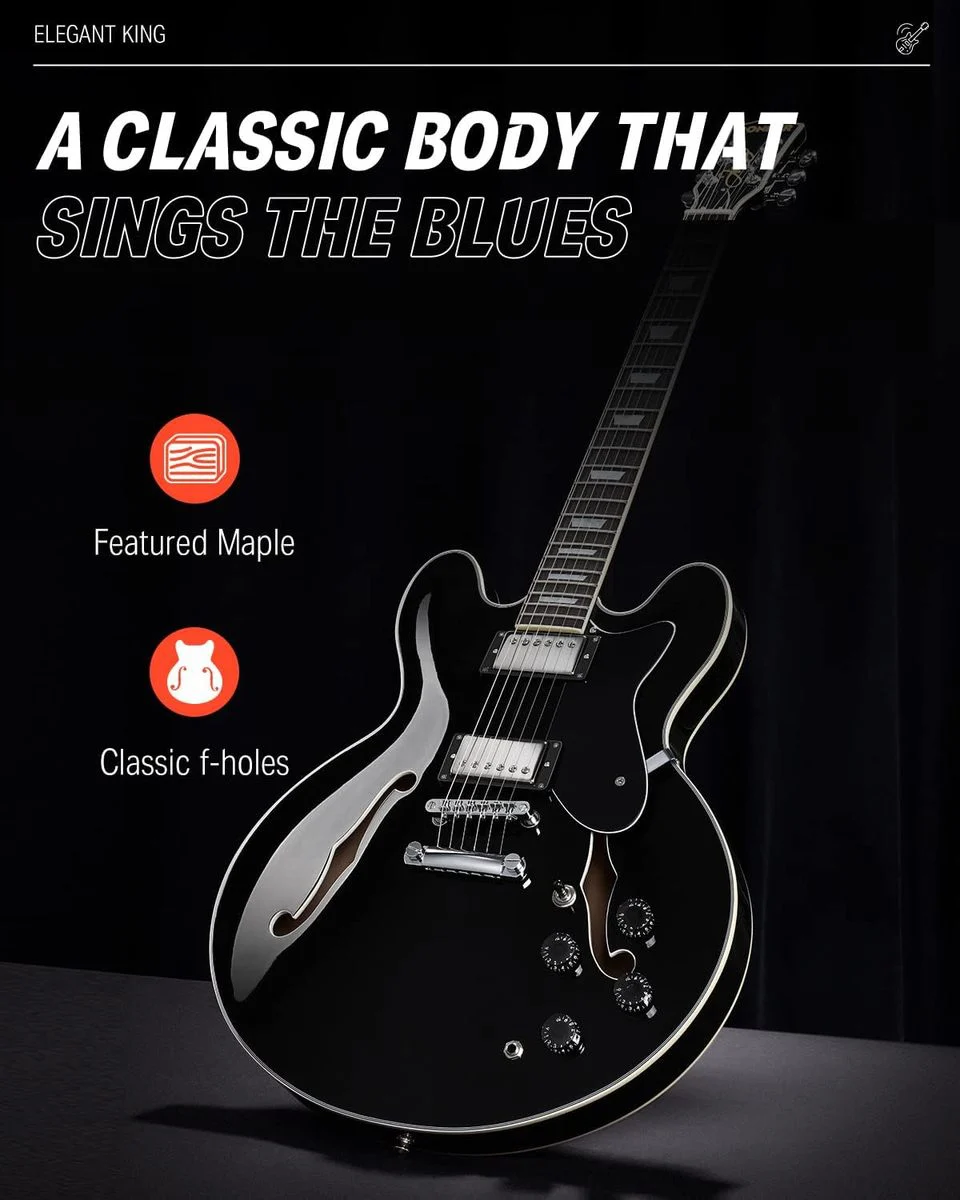 גיטרה ג'אז DJP-1000 נפח חצי חלולה Semi-Hollow Electric Guitar בצבע שחור מבית DONNER - תמונה 4