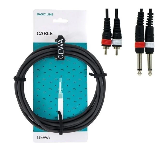 כבל TWIN אורך 6 מטר 2xPL 6.3 - 2xRCA מסדרת BASIC LINE מבית GEWA (Germany)