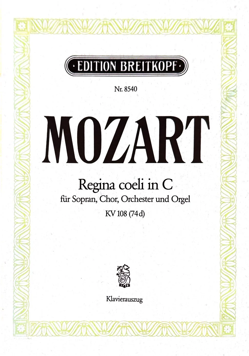 ספר תווים לשירה Mozart: Regina coeli in C - KV108 (74d)