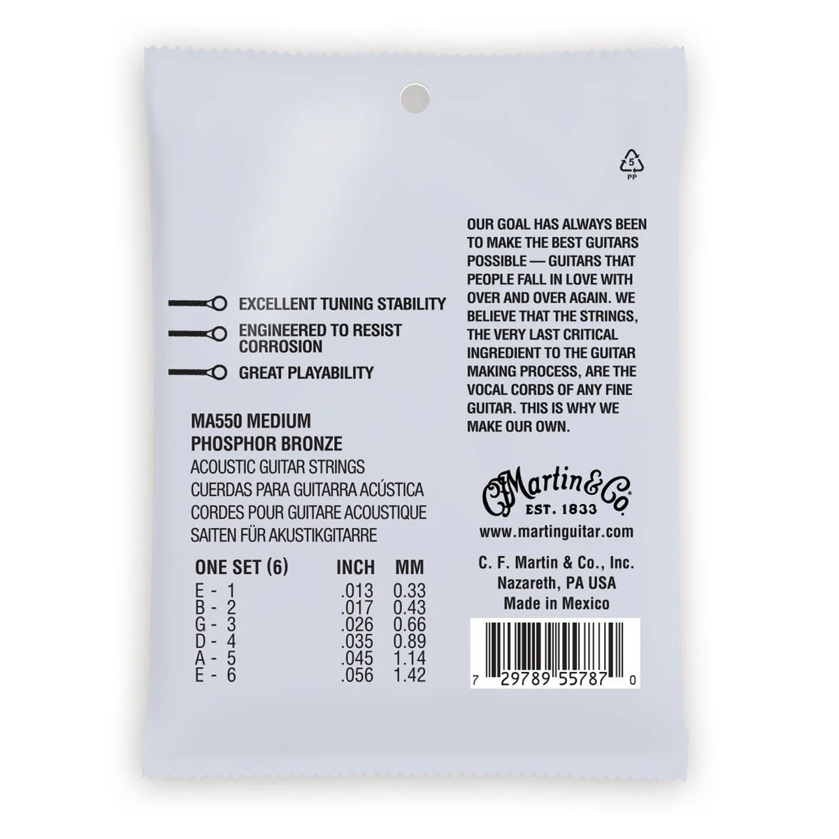 סט מיתרים 0.13 לאקוסטית Martin SP Phosphor Bronze Authentic MA550 - תמונה 2