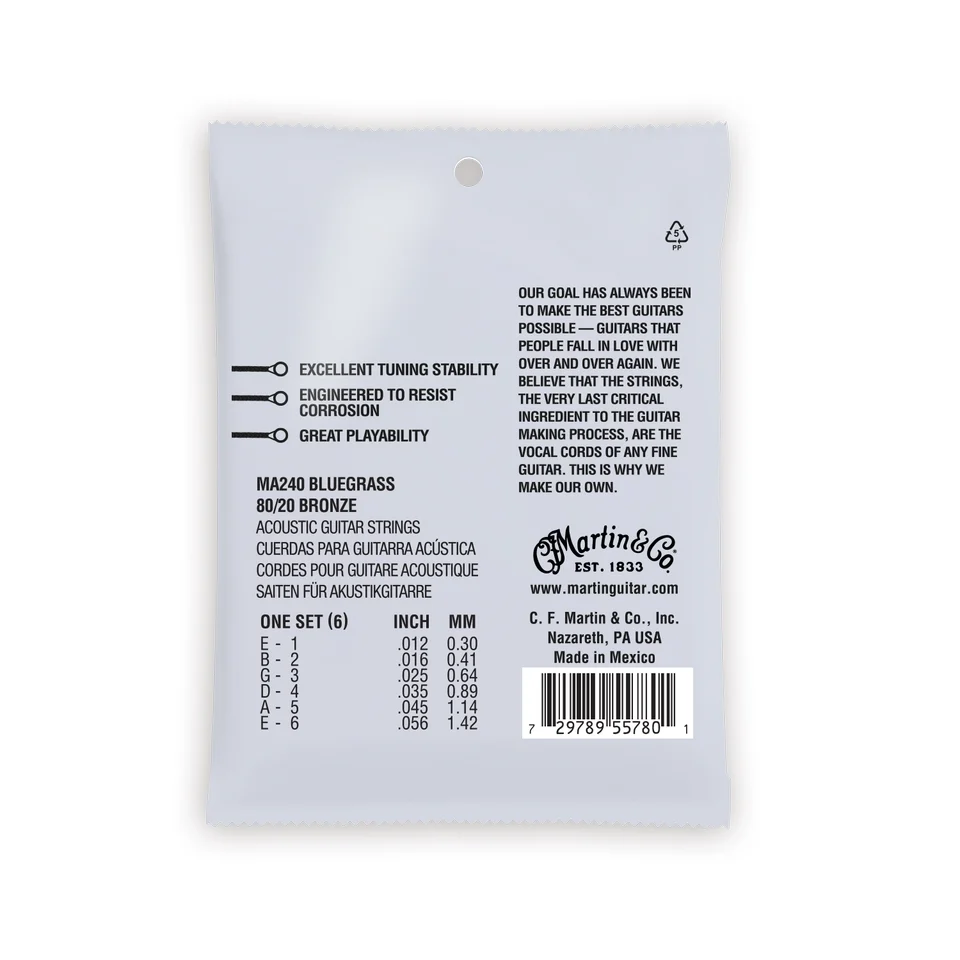 סט מיתרים 0.12 לגיטרה אקוסטית Martin Authentic SP MA240 80/20 - תמונה 2