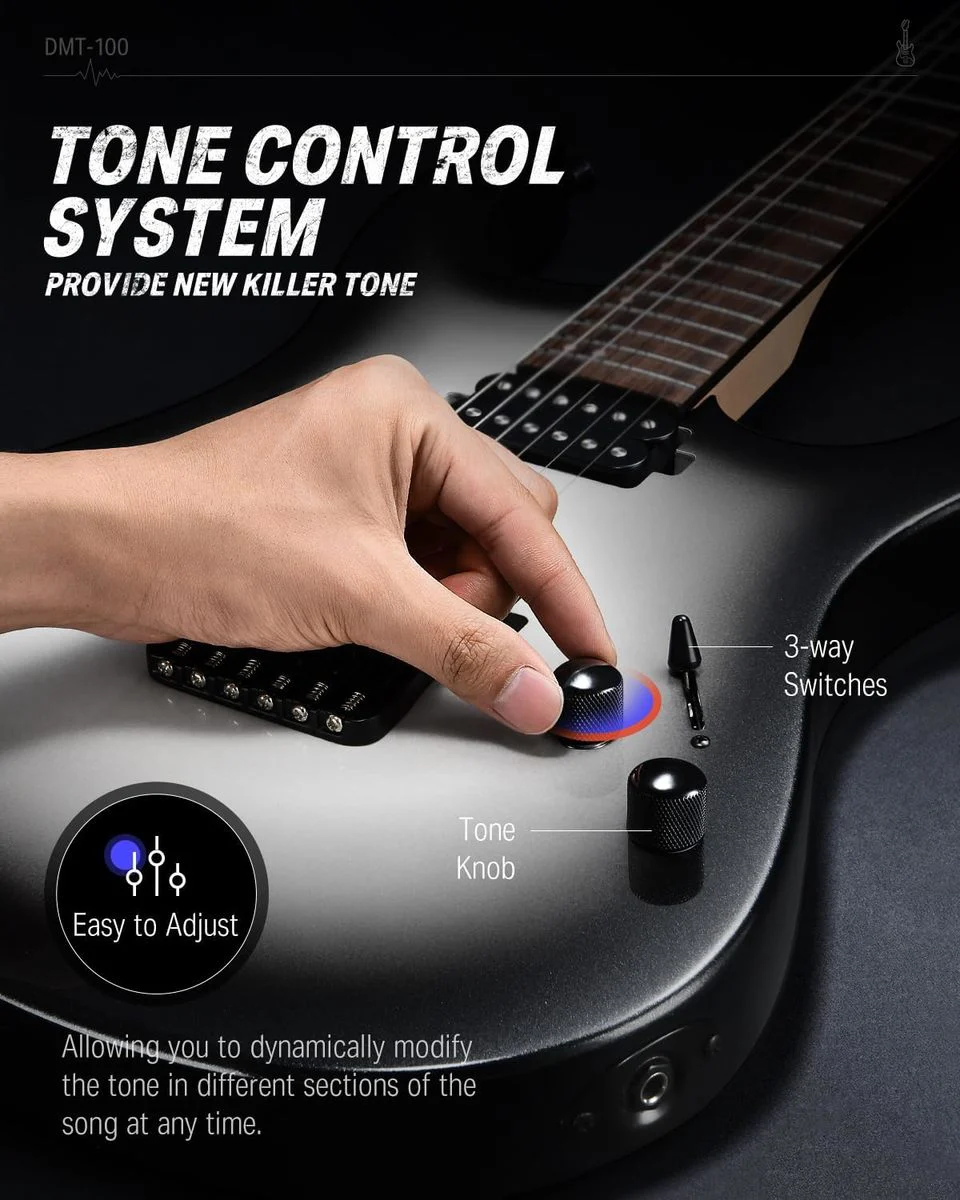 גיטרה חשמלית DMT-100 עם מוצרים נלווים Donner Solid Body Electric Guitar בצבע שחור לבן מבית DONNER - תמונה 5