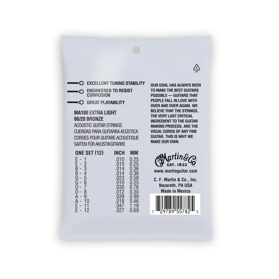 סט מיתרים 12 מיתרים 0.10 לאקוסטית Martin MA180 AUTHENTIC SP - תמונה 2