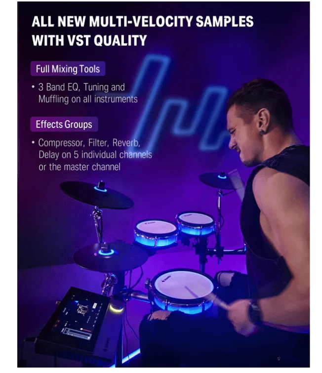 מערכת תופים אלקטרונית מרהיבה עם מסך טאץ' BACKBEAT ותאורת לדים מבית DONNER - תמונה 8
