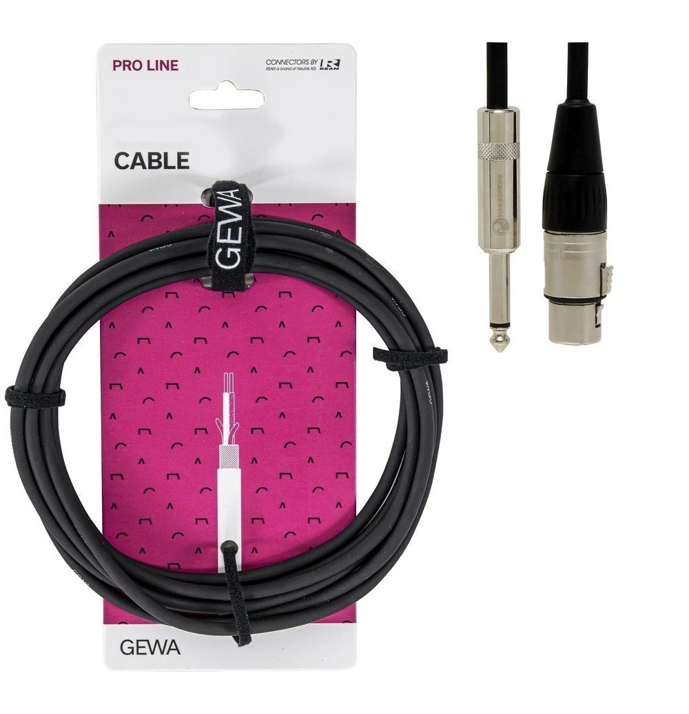 כבל מיקרופון מקצועי XLR(f)- PL 6.3 באורך 1.5 מטר MICROPHONE CABLE מסדרת PRO LINE מבית GEWA (Germany)