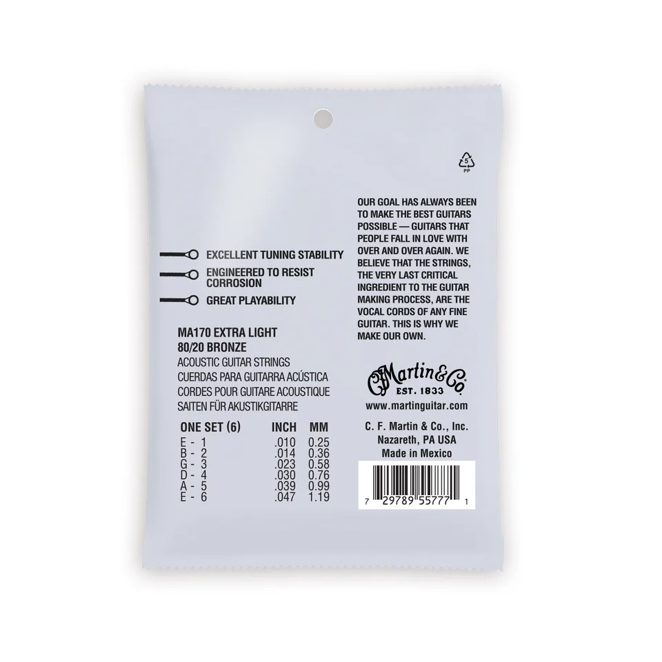 סט מיתרים 010 לאקוסטית Martin MA170S Marquis 80/20 Bronze Authentic Silked - תמונה 2