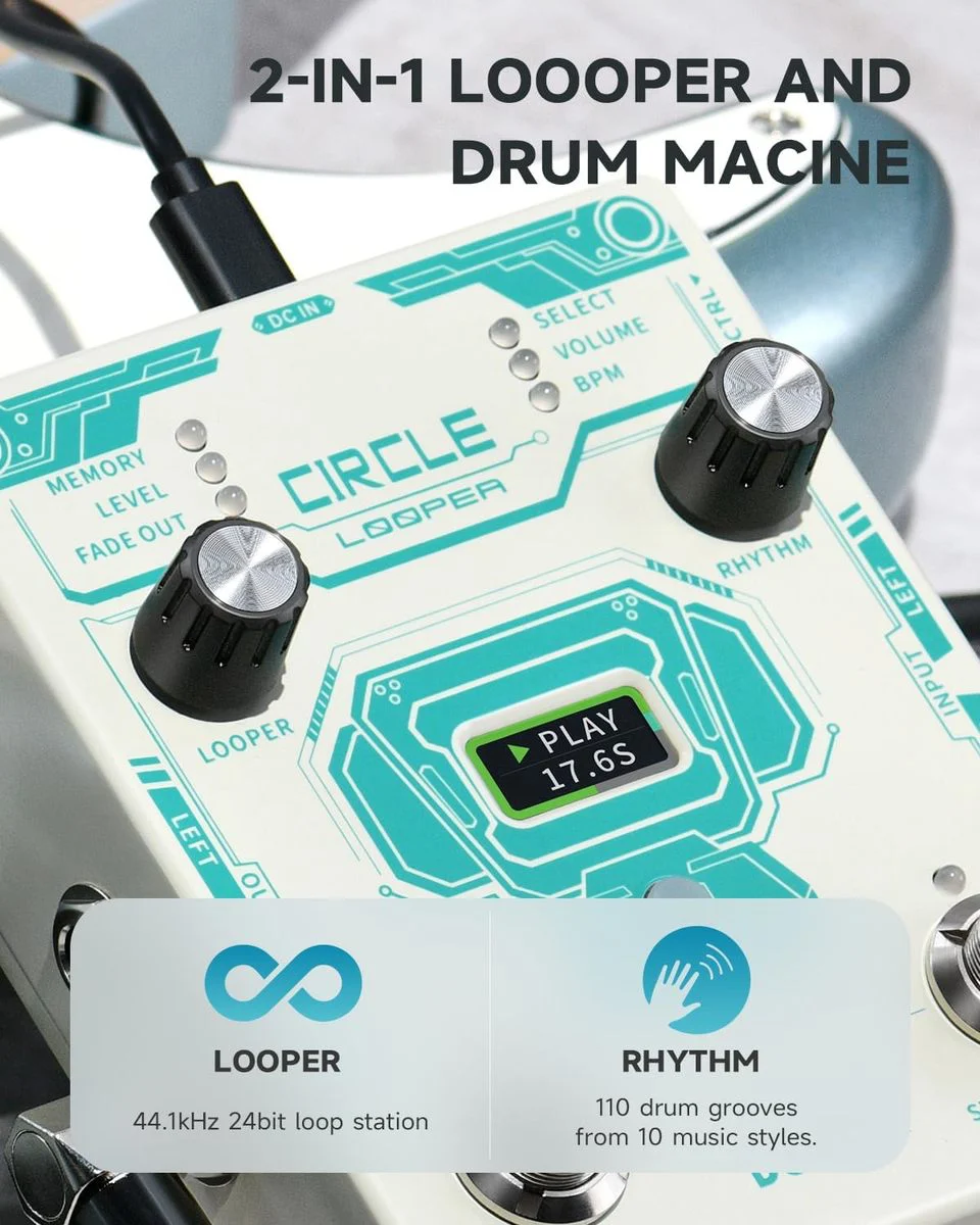 פדל לופר לגיטרה עם מכונת תופים Circle Looper מבית DONNER - תמונה 2