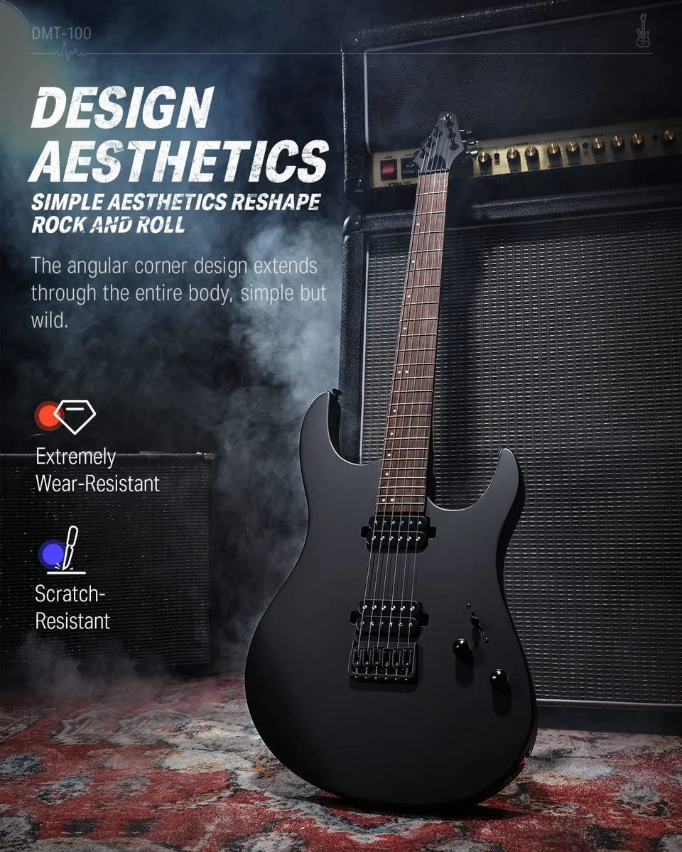 גיטרה חשמלית DMT-100 עם מוצרים נלווים Donner Solid Body Electric Guitar בצבע שחור מבית DONNER - תמונה 8