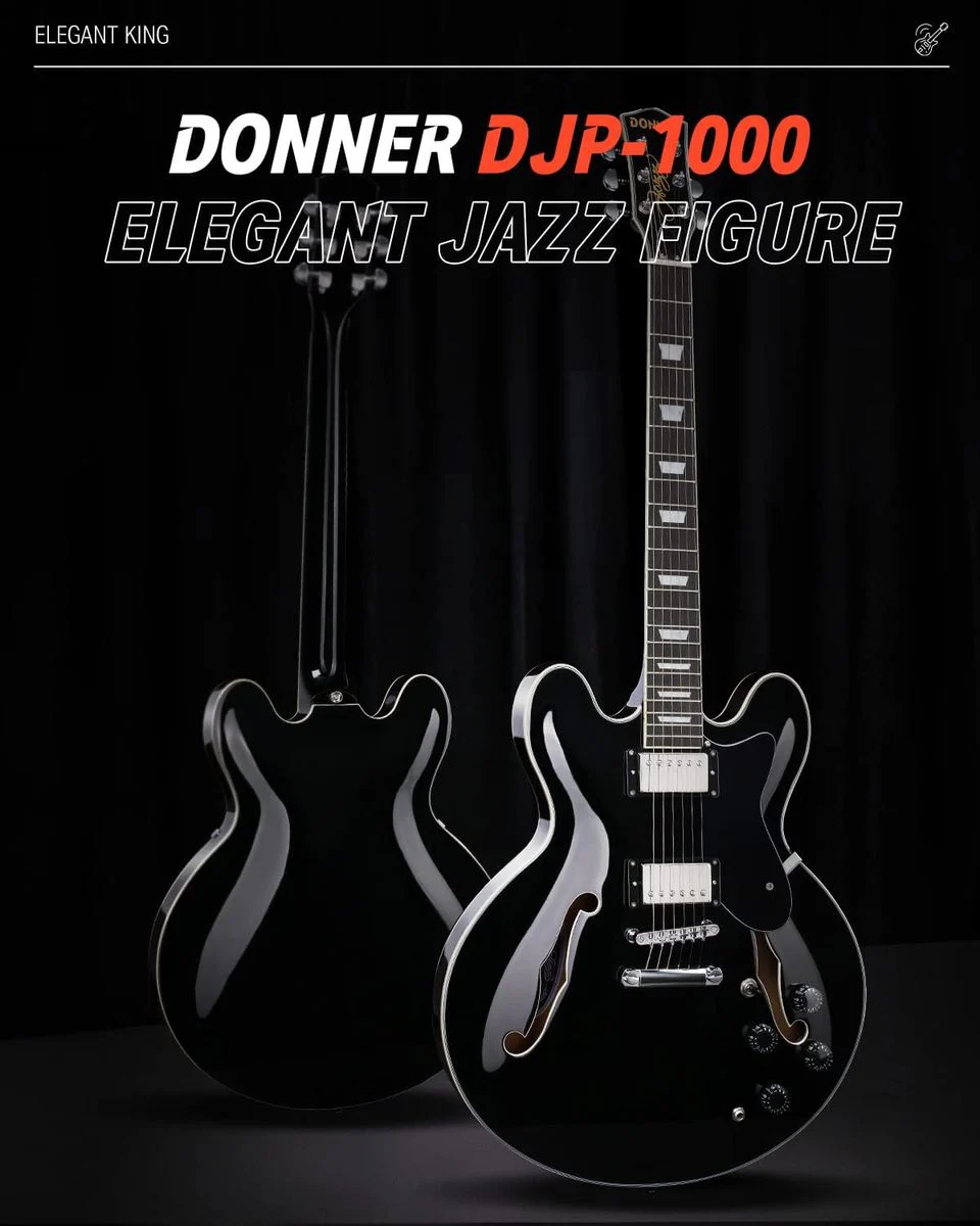 גיטרה ג'אז DJP-1000 נפח חצי חלולה Semi-Hollow Electric Guitar בצבע שחור מבית DONNER - תמונה 5
