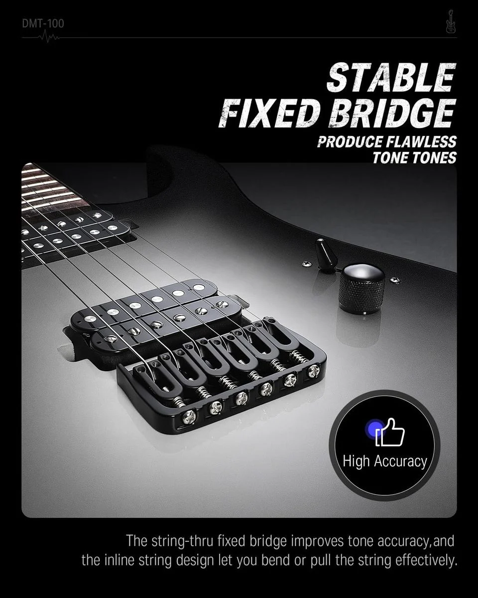גיטרה חשמלית DMT-100 עם מוצרים נלווים Donner Solid Body Electric Guitar בצבע שחור לבן מבית DONNER - תמונה 4