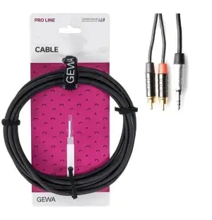 כבל Y מקצועי אורך 3 מטר PL(s) 3.5mm - 2xcinch מסדרת PRO LINE מבית GEWA (Germany)