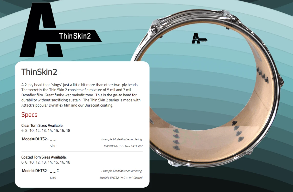 עור לטמטם "12 (עליון) 2Ply Clear מסדרת ThinSkin2 מבית Attack - תמונה 2