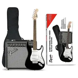 חבילת מבצע: גיטרה חשמלית + מגבר Squier Fender Stratocaster Electric Guitar Pack + Fender Frontman 10 ואביזרים נלווים
