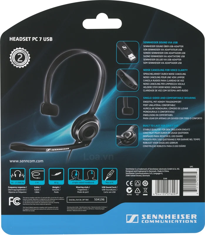 אוזניה חוטית עם מיקרופון למחשב sennheiser PC 7-USB - תמונה 3