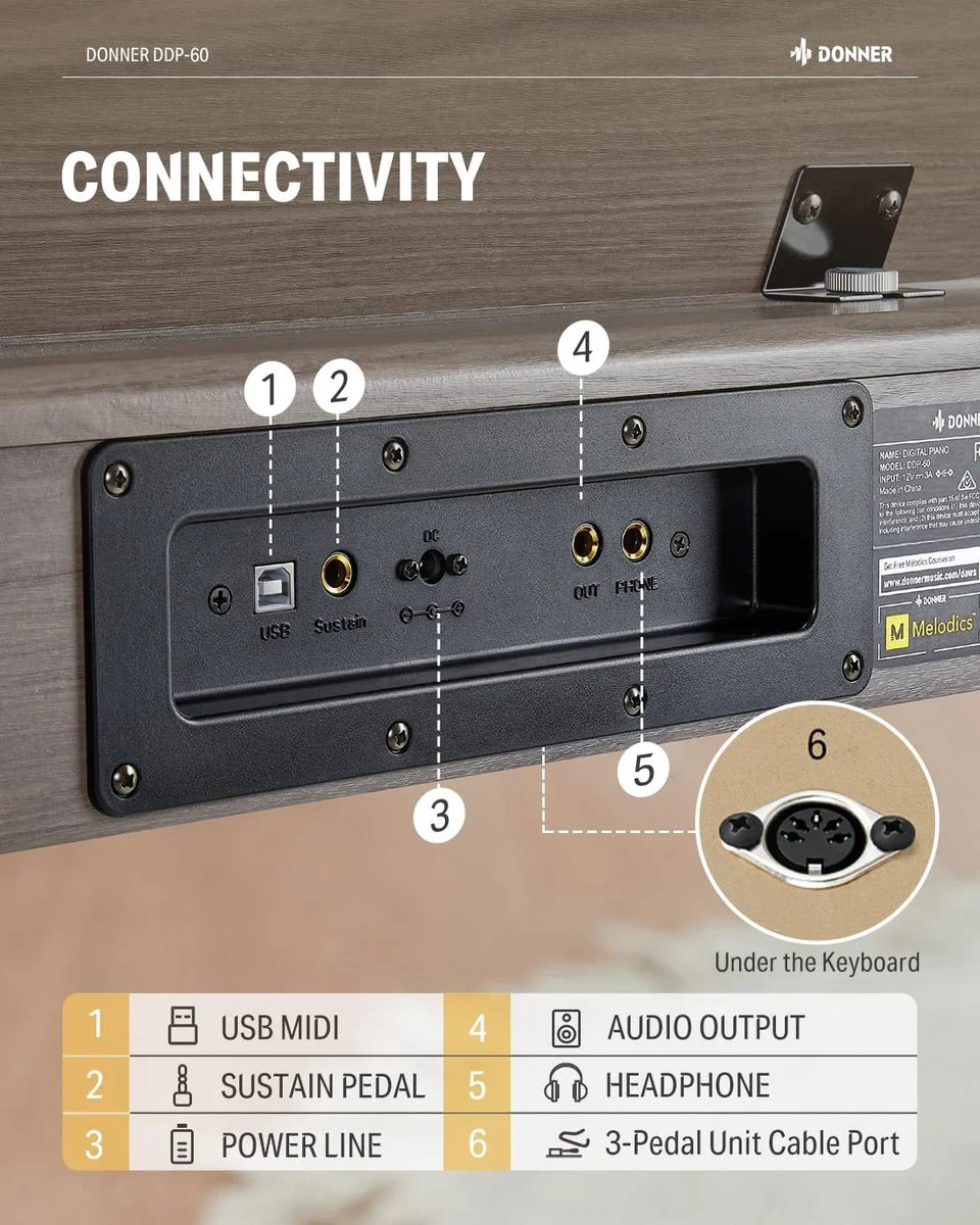 פסנתר חשמלי 88 קלידים EC6787 חצי שקולים DDP-60 בגימור אפור בעיצוב עוצר נשימה מבית DONNER - תמונה 2