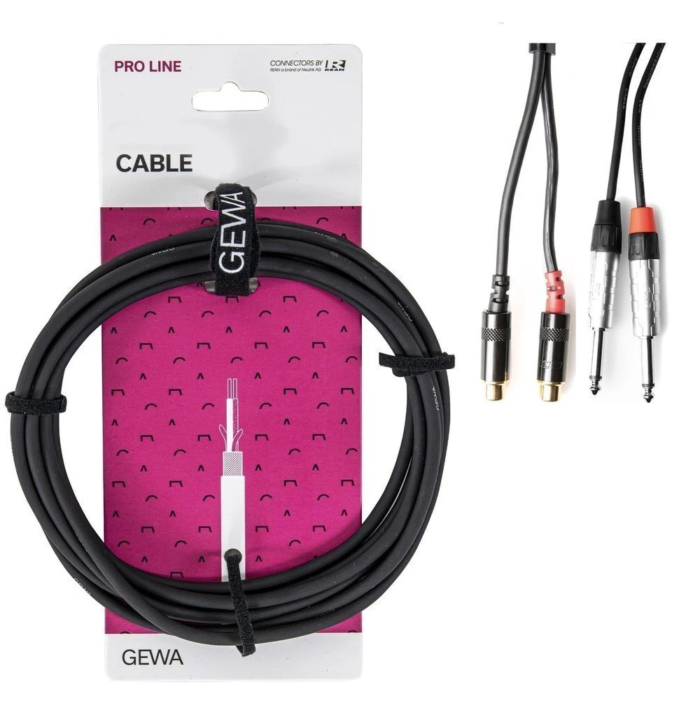 כבל TWIN אורך 1.5 מטר 2xPL 6.3 - 2x PL 6.3 connectors מסדרת PRO LINE מבית GEWA (Germany)