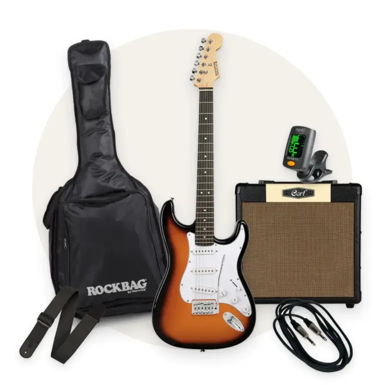 חבילת מבצע: גיטרה חשמלית Rocktone ST-1 Sunburst + מגבר Cort CM15R ואביזרים נוספים