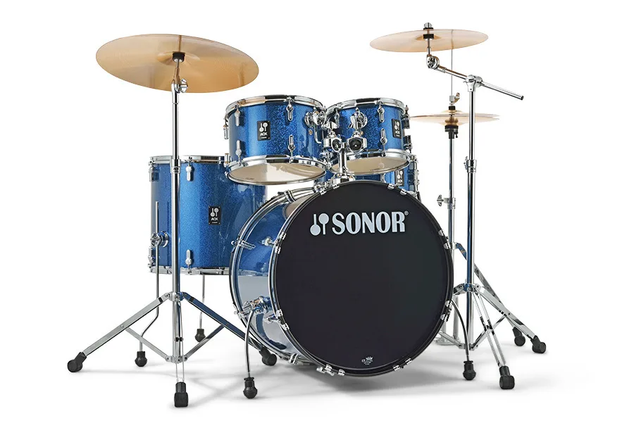מערכת תופים 5 חלקים + אביזרים ומצילות AQX 22" Stage blue ocean sparkle מבית SONOR