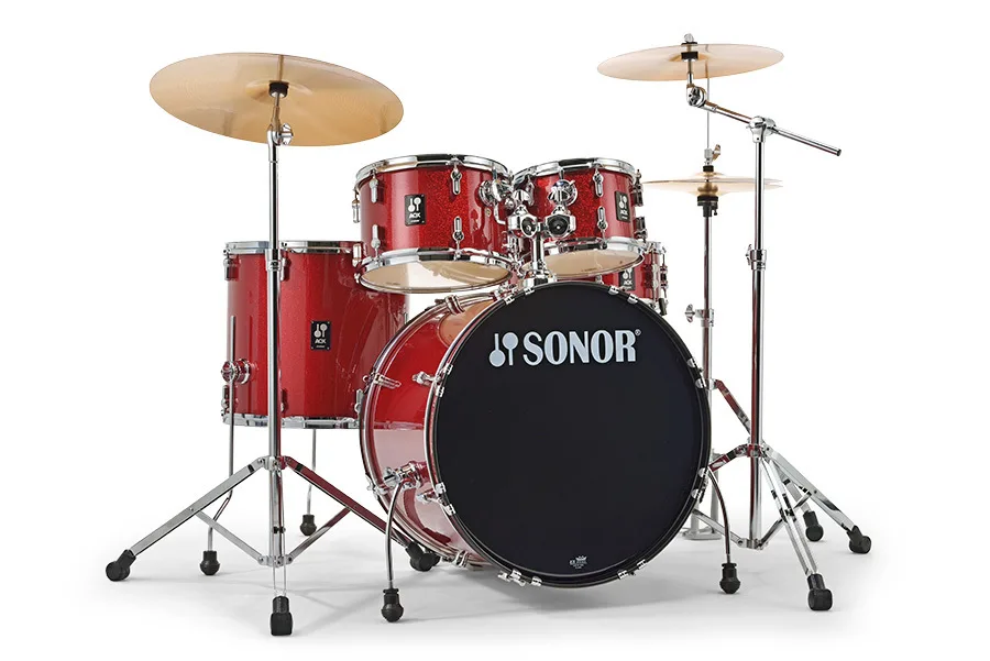 מערכת תופים 5 חלקים + אביזרים ומצילות AQX 22" Stage red moon sparkle מבית SONOR