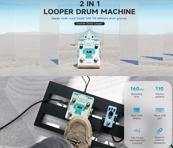 פדל לופר לגיטרה EC1189 עם מכונת תופים Circle Looper מבית DONNER