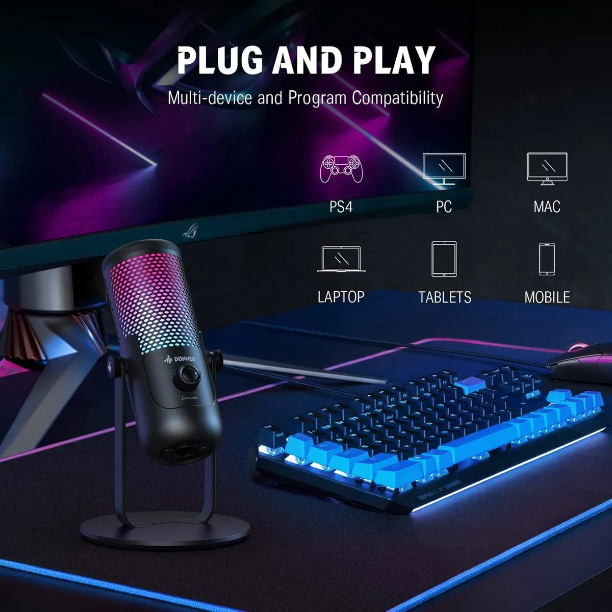 מיקרופון לפודקאסט USB EC2812 ומגוון שימושים NEOTRACK LX עם תאורת אווירה מבית DONNER