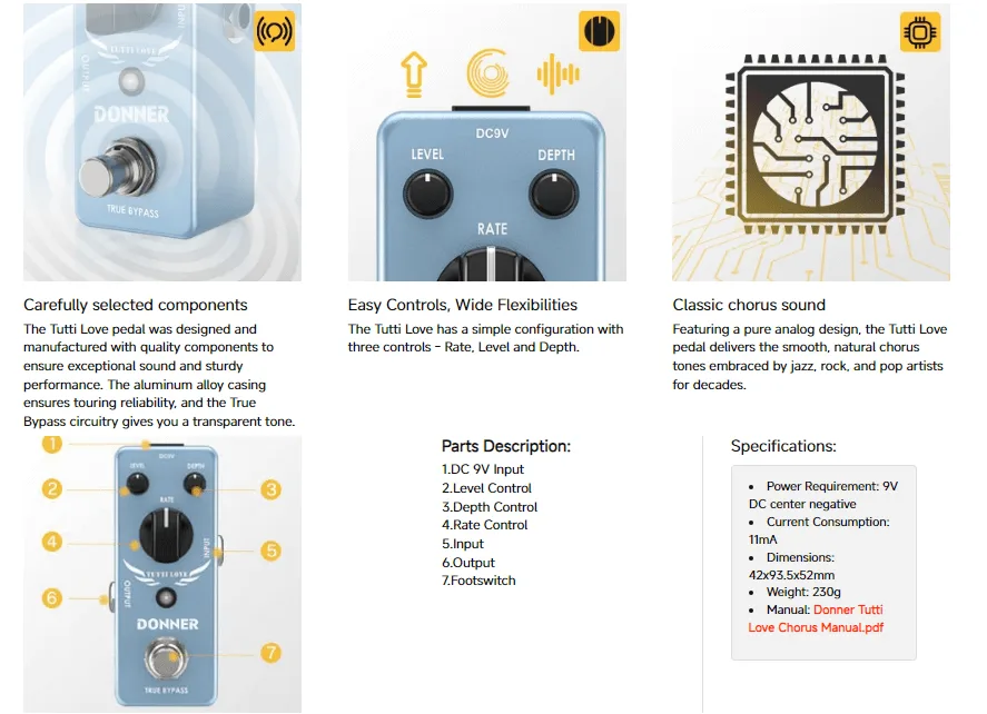 פדל קורוס Tutti Love Chorus Guitar Pedal EC744 מבית DONNER