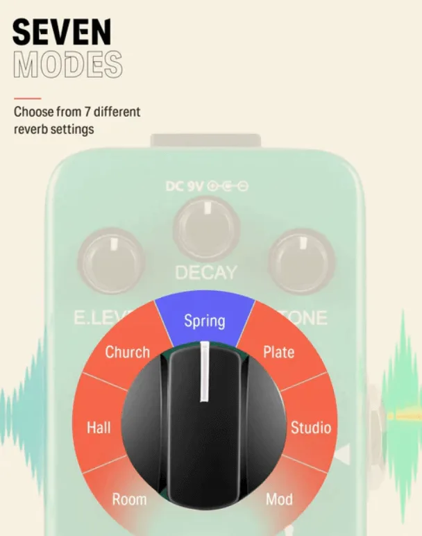 פדל ריברב לגיטרה 7 מצבים EC-965 Verb Square Reverb Guitar Pedal מבית DONNER