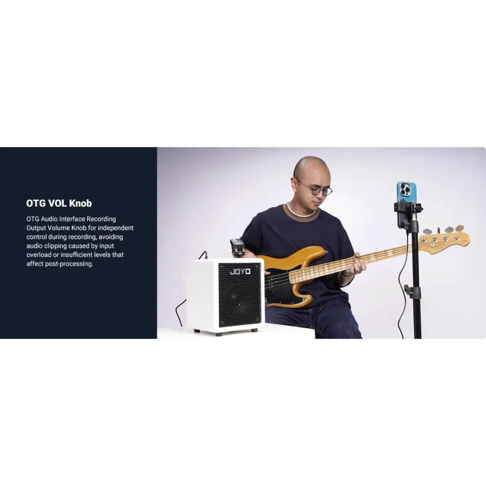 מגבר בס נטען 30 וואט בצבע לבן עם Bluetooth ו-JOYO BA-30 VIBE CUBE - OTG
