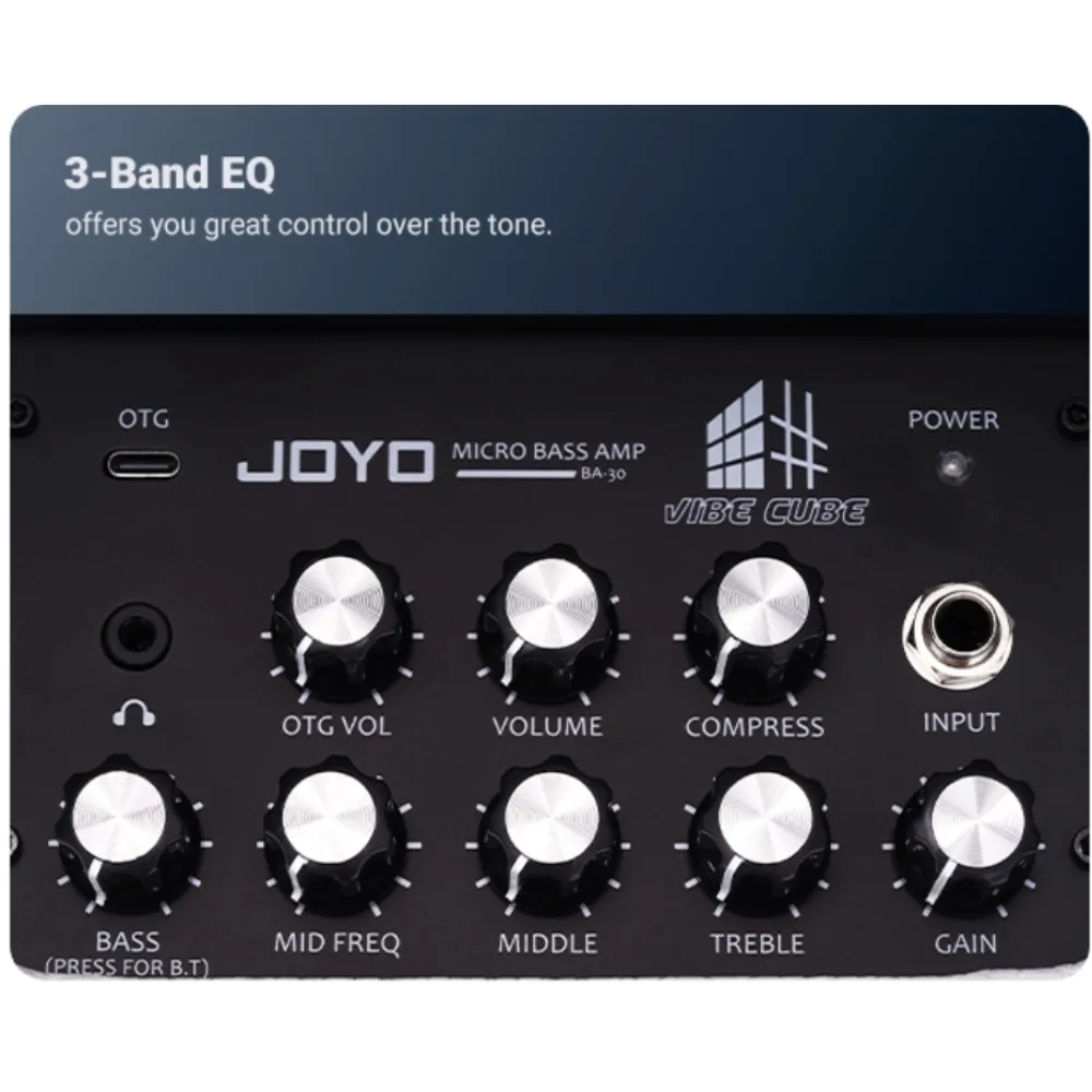 מגבר בס נטען 30 וואט בצבע לבן עם Bluetooth ו-JOYO BA-30 VIBE CUBE - OTG
