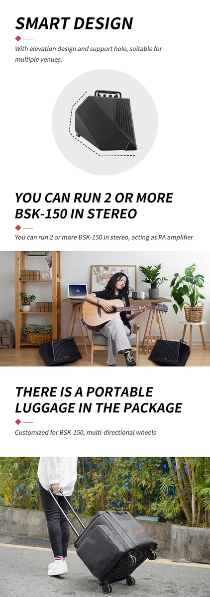 מגבר גיטרה נייד רב תכליתי 150 וואט עם סוללה מובנית עם בלוטות' ולופר - JOYO BSK-150