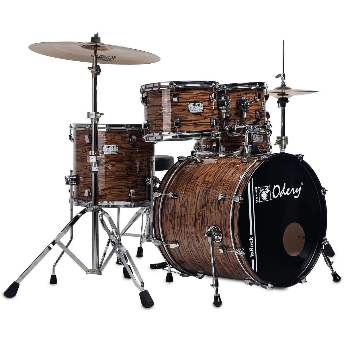 מערכת תופים 5 חלקים + איבזור וכסא 18" סדרת inRock בצבע Gold Tiger מבית Odery-(Brazil) ODERY(Brazil)