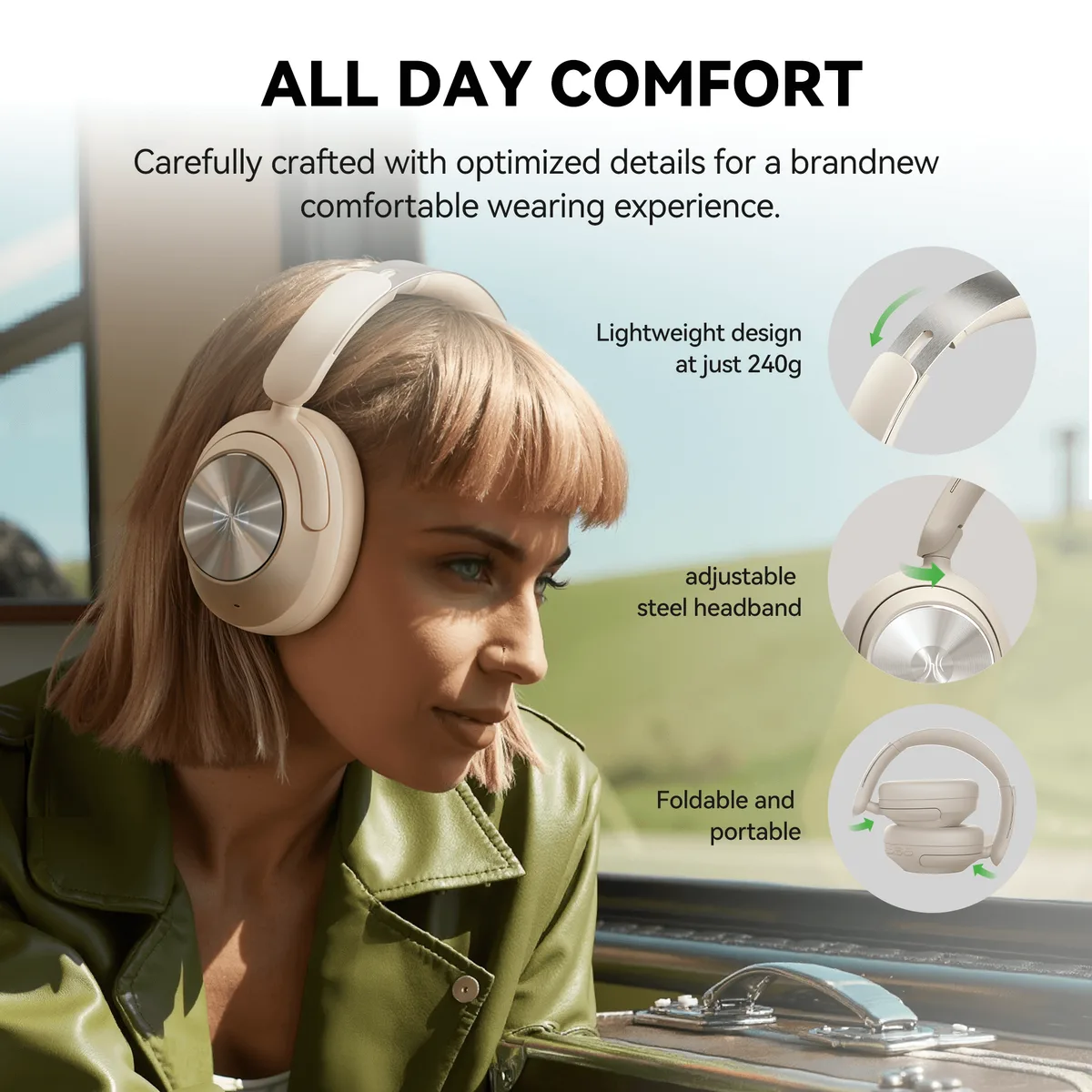 אוזניות Over-ear אלחוטיות עם ANC היברידי ומבטל רעשים - OneOdio Focus A6
