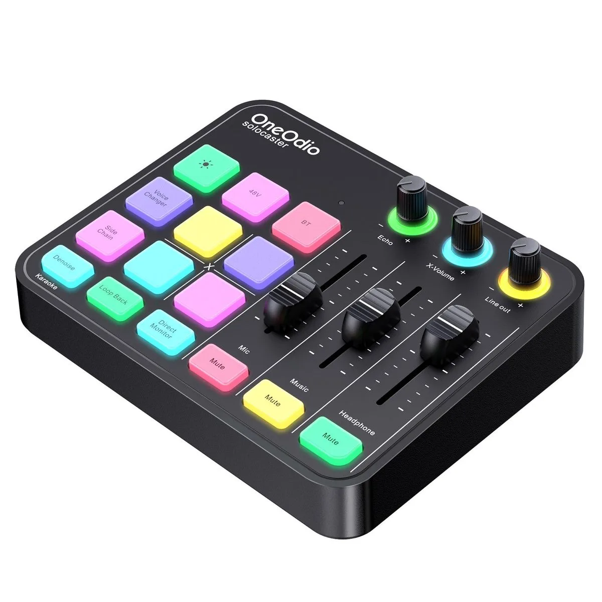 מיקסר אודיו נטען עם אפקטי קול ותאורת RGB (כרטיס קול מקצועי לסטרימינג) - OneOdio Solocaster