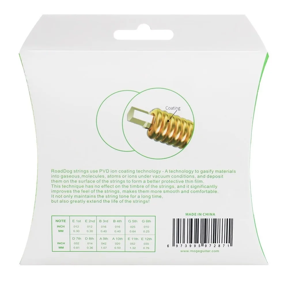 סט מיתרים לגיטרה אקוסטית 12 מיתרים Phosphor Bronze עם ציפוי (PVD) - ROAD DOG KC1230 012-030