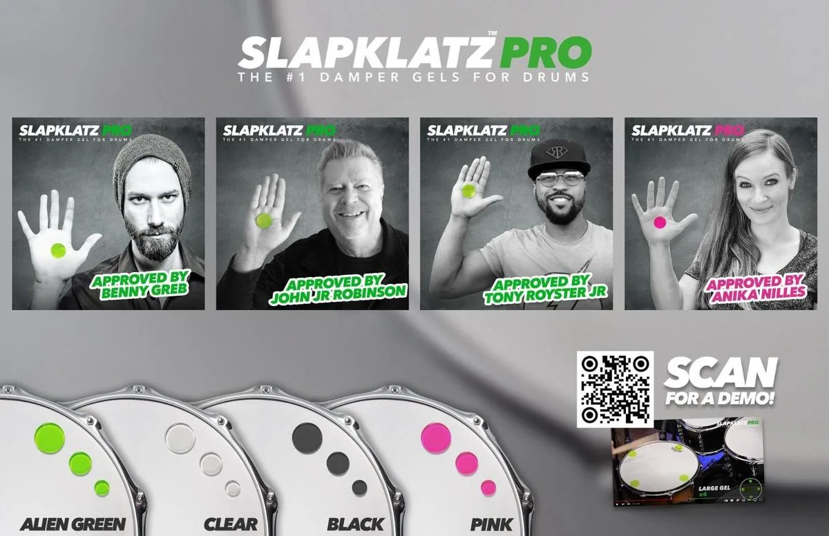 6 מדבקות ג'ל (ירוק) BENNY GREB לעמעום התופים SlapKlatz Mini Green